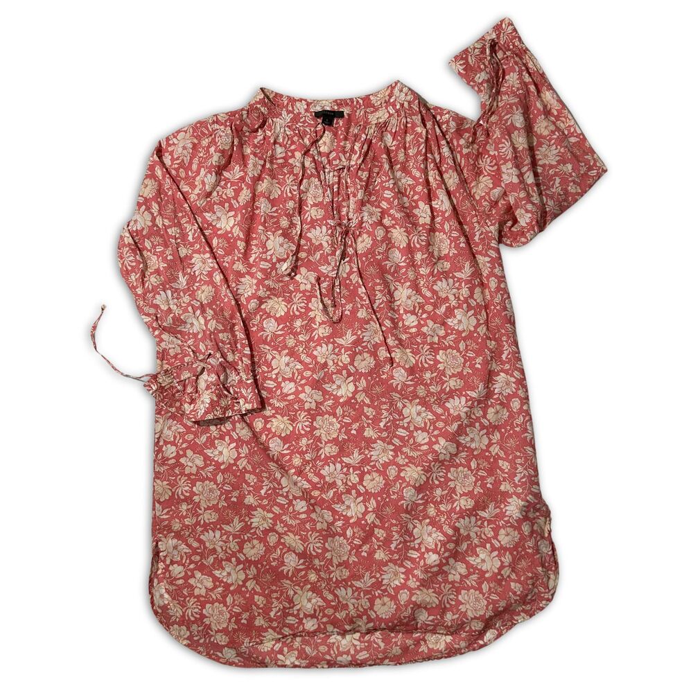 J.Crew Women's Pink Floral Top/Dress, Size Large, Long Sleeve, Boho Style